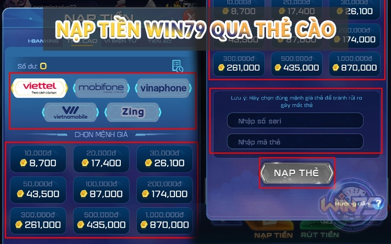 Nạp tiền Win79 qua thẻ cào 